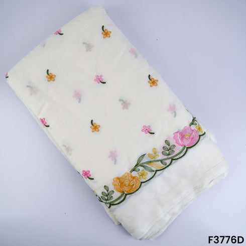 Thread Embroidered Cambric Cotton Fabric- F3776